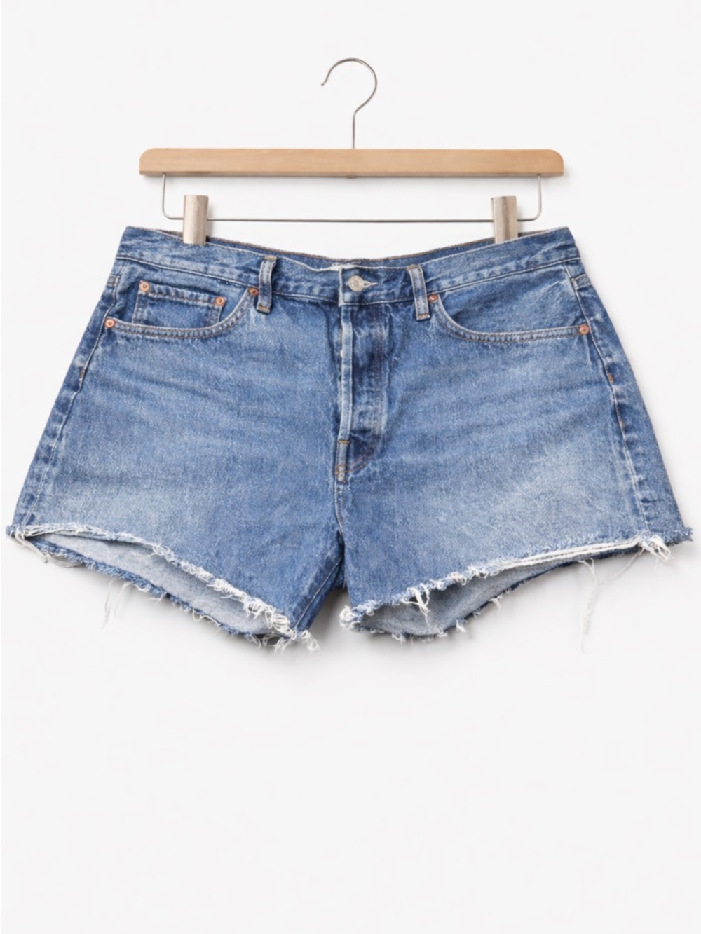 AGOLDE Parker Long Denim Shorts Size 32 High Rise Cutoff Distressed